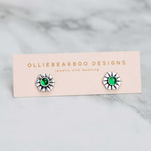 Load image into Gallery viewer, Olliebearboo Designs - Sirius Studs in fine silver and green chalcedony
